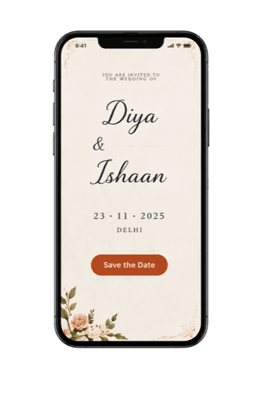 A phone showing a wedding invitation webpage